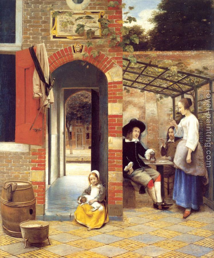 Pieter De Hooch : Figures Drinking in a Courtyard